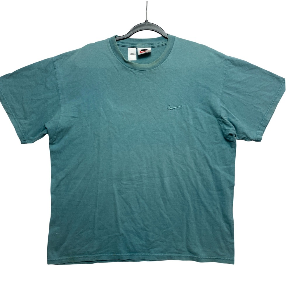 Nike T-shirt Mens Large Teal Green Embroidered Mini Swoosh USA Made Vintage 90s
